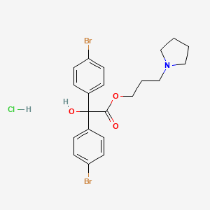 molecular formula C21H24Br2ClNO3 B12757171 Benzeneacetic acid, 4-bromo-alpha-(4-bromophenyl)-alpha-hydroxy-, 3-(1-pyrrolidinyl)propyl ester, hydrochloride CAS No. 134871-12-8