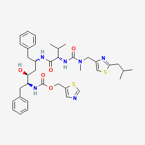 molecular formula C38H50N6O5S2 B12757190 2,4,7,12-Tetraazatridecan-13-oic acid, 10-hydroxy-2-methyl-5-(1-methylethyl)-1-(2-(2-methylpropyl)-4-thiazolyl)-3,6-dioxo-8,11-bis(phenylmethyl)-, 5-thiazolylmethyl ester, (5S-(5R*,8R*,10R*,11R*))- CAS No. 165315-32-2