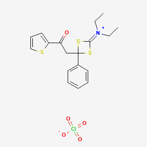 Ethanaminium, N-ethyl-N-(4-(2-oxo-2-(2-thienyl)ethyl)-4-phenyl-1,3-dithietan-2-ylidine)-, perchlorate