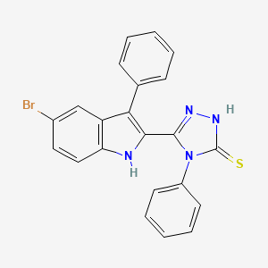 molecular formula C22H15BrN4S B12757277 2,4-Dihydro-5-(5-bromo-3-phenyl-1H-indol-2-yl)-4-phenyl-3H-1,2,4-triazole-3-thione CAS No. 126016-45-3