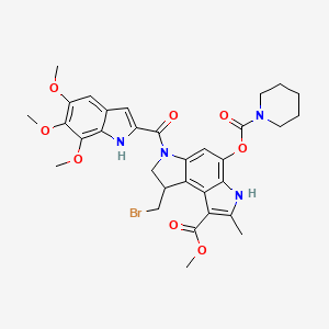 molecular formula C32H35BrN4O8 B12757280 methyl 8-(bromomethyl)-2-methyl-4-(piperidine-1-carbonyloxy)-6-(5,6,7-trimethoxy-1H-indole-2-carbonyl)-7,8-dihydro-3H-pyrrolo[3,2-e]indole-1-carboxylate CAS No. 134106-76-6