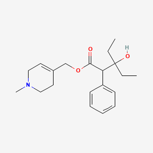 molecular formula C20H29NO3 B12757297 Valeric acid, 3-ethyl-3-hydroxy-2-phenyl-, (1-methyl-1,2,5,6-tetrahydro-4-pyridyl)methyl ester CAS No. 102612-63-5