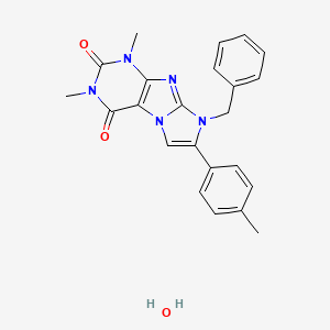 molecular formula C23H23N5O3 B12757372 1H-Imidazo(2,1-f)purine-2,4(3H,8H)-dione, 1,3-dimethyl-7-(4-methylphenyl)-8-(phenylmethyl)-, hydrate CAS No. 96885-59-5