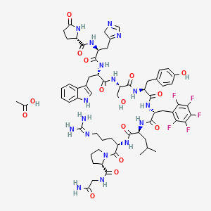 molecular formula C64H80F5N17O15 B12757388 acetic acid;(2S)-N-[(2S)-1-[[(2S)-1-[[(2S)-1-[[(2S)-1-[[(2R)-1-[[(2S)-1-[[(2S)-1-[(2S)-2-[(2-amino-2-oxoethyl)carbamoyl]pyrrolidin-1-yl]-5-(diaminomethylideneamino)-1-oxopentan-2-yl]amino]-4-methyl-1-oxopentan-2-yl]amino]-1-oxo-3-(2,3,4,5,6-pentafluorophenyl)propan-2-yl]amino]-3-(4-hydroxyphenyl)-1-oxopropan-2-yl]amino]-3-hydroxy-1-oxopropan-2-yl]amino]-3-(1H-indol-3-yl)-1-oxopropan-2-yl]amino]-3-(4H-imidazol-5-yl)-1-oxopropan-2-yl]-5-oxopyrrolidine-2-carboxamide CAS No. 82317-95-1