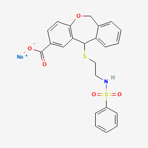 molecular formula C23H20NNaO5S2 B12757410 Sodium 11-(2-(phenylsulfonyl)aminoethyl)thio-6,11-dihydrodibenzo(b,e)oxepin-2-carboxylate H2O CAS No. 123226-87-9