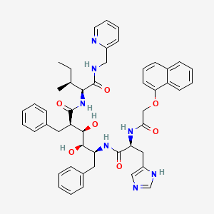 molecular formula C49H55N7O7 B12757420 L-Idonamide, 2,5,6-trideoxy-5-((3-(1H-imidazol-4-yl)-2-(((1-naphthalenyloxy)acetyl)amino)-1-oxopropyl)amino)-N-(2-methyl-1-(((2-pyridinylmethyl)amino)carbonyl)butyl)-6-phenyl-2-(phenylmethyl)-(1(1S,2S),5(S))- CAS No. 134458-74-5