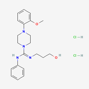 molecular formula C21H30Cl2N4O2 B12757568 1-Piperazinecarboximidamide, N-(3-hydroxypropyl)-4-(2-methoxyphenyl)-N'-phenyl-, dihydrochloride CAS No. 128143-10-2