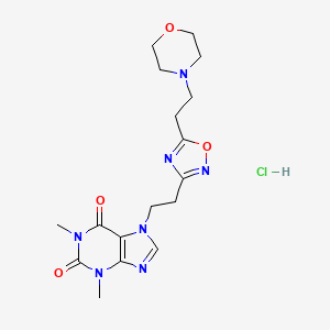 molecular formula C17H24ClN7O4 B12757667 1H-Purine-2,6-dione, 3,7-dihydro-1,3-dimethyl-7-(2-(5-(2-(4-morpholinyl)ethyl)-1,2,4-oxadiazol-3-yl)ethyl)-, monohydrochloride CAS No. 88338-06-1