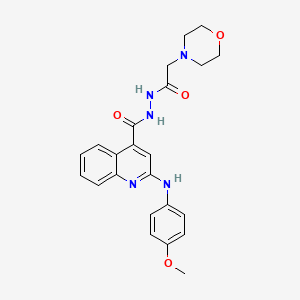 molecular formula C23H25N5O4 B12757710 4-Quinolinecarboxylic acid, 2-((4-methoxyphenyl)amino)-, 2-(4-morpholinylacetyl)hydrazide CAS No. 134721-80-5