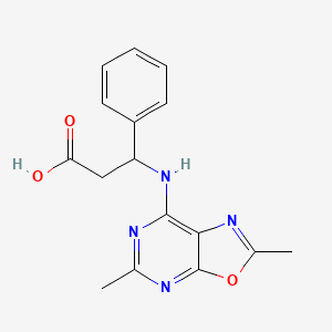 molecular formula C16H16N4O3 B12757732 beta-((2,5-Dimethyloxazolo(5,4-d)pyrimidin-7-yl)amino)benzenepropanoic acid CAS No. 102248-99-7