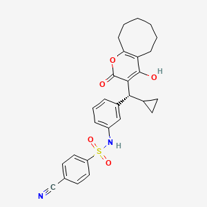 molecular formula C28H28N2O5S B12757808 (R)-4-Cyano-N-(3-(Cyclopropyl(5,6,7,8,9,10-hexahydro-4-hydroxy-2-oxo-2H-cycloocta(b)pyran-3-yl)methyl)phenyl)benzenesulfonamide CAS No. 166335-16-6