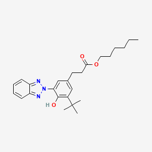 molecular formula C25H33N3O3 B12757823 Benzenepropanoic acid, 3-(2H-benzotriazol-2-yl)-5-(1,1-dimethylethyl)-4-hydroxy-, 1,6-hexanediyl ester CAS No. 84268-08-6