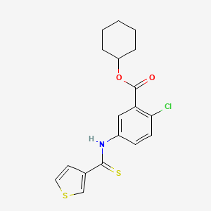 molecular formula C18H18ClNO2S2 B12757839 Benzoic acid, 2-chloro-5-((3-thienylthioxomethyl)amino)-, cyclohexyl ester CAS No. 178870-18-3