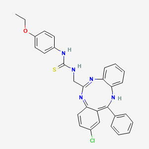 molecular formula C30H26ClN5OS B12757910 Thiourea, N-((2-chloro-13-phenyl-5H-dibenzo(d,h)(1,3,6)triazonin-6-yl)methyl)-N'-(4-ethoxyphenyl)- CAS No. 103687-03-2