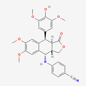 molecular formula C29H28N2O7 B12757975 (3aS-(3aalpha,4beta,9alpha,9abeta))-4-((1,3,3a,4,9,9a-Hexahydro-9-(4-hydroxy-3,5-dimethoxyphenyl)-6,7-dimethoxy-1-oxonaphtho(2,3-c)furan-4-yl)amino)benzonitrile CAS No. 138355-96-1