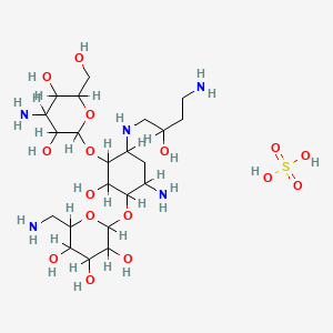 2-[6-amino-3-[4-amino-3,5-dihydroxy-6-(hydroxymethyl)oxan-2-yl]oxy-4-[(4-amino-2-hydroxybutyl)amino]-2-hydroxycyclohexyl]oxy-6-(aminomethyl)oxane-3,4,5-triol;sulfuric acid