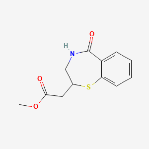 molecular formula C12H13NO3S B12758014 Methyl 2,3,4,5-tetrahydro-4-oxo-1,5-benzothiazepine-2-acetate CAS No. 86628-23-1