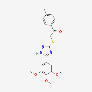 molecular formula C20H21N3O4S B12758027 Ethanone, 1-(4-methylphenyl)-2-((5-(3,4,5-trimethoxyphenyl)-1H-1,2,4-triazol-2-yl)thio)- CAS No. 140405-99-8