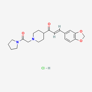 B12759978 Pyrrolidine, 1-((4-(3-(1,3-benzodioxol-5-yl)-1-oxo-2-propenyl)-1-piperidinyl)acetyl)-, monohydrochloride, (E)- CAS No. 97181-42-5