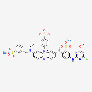 Dihydrogen 3-((4-((4-chloro-6-methoxy-1,3,5-triazin-2-yl)amino)-2-sulphonatophenyl)amino)-7-(ethyl((3-sulphonatophenyl)methyl)amino)-5-(4-sulphonatophenyl)phenazinium, disodium salt