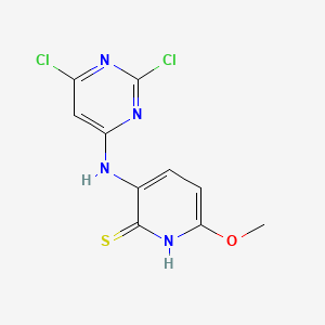 molecular formula C10H8Cl2N4OS B12760682 3-((2,6-Dichloro-4-pyrimidinyl)amino)-6-methoxy-2(1H)-pyridinethione CAS No. 81587-43-1