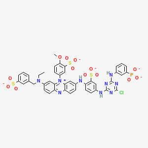 Trihydrogen 3-((4-((4-chloro-6-((3-phosphonatophenyl)amino)-1,3,5-triazin-2-yl)amino)-2-sulphonatophenyl)amino)-7-(ethyl((3-sulphonatophenyl)methyl)amino)-5-(4-methoxy-3-sulphonatophenyl)phenazinium