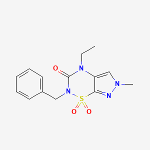 Pyrazolo(4,3-e)-1,2,4-thiadiazin-3(2H)-one, 4-ethyl-4,6-dihydro-6-methyl-2-(phenylmethyl)-, 1,1-dioxide