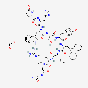 acetic acid;(2S)-N-[(2S)-1-[[(2S)-1-[[(2S)-1-[[(2S)-1-[[(2R)-1-[[(2S)-1-[[(2S)-1-[(2S)-2-[(2-amino-2-oxoethyl)carbamoyl]pyrrolidin-1-yl]-5-(diaminomethylideneamino)-1-oxopentan-2-yl]amino]-4-methyl-1-oxopentan-2-yl]amino]-4,4-dicyclohexyl-1-oxobutan-2-yl]amino]-3-(4-hydroxyphenyl)-1-oxopropan-2-yl]amino]-3-hydroxy-1-oxopropan-2-yl]amino]-3-(1H-indol-3-yl)-1-oxopropan-2-yl]amino]-3-(4H-imidazol-5-yl)-1-oxopropan-2-yl]-5-oxopyrrolidine-2-carboxamide