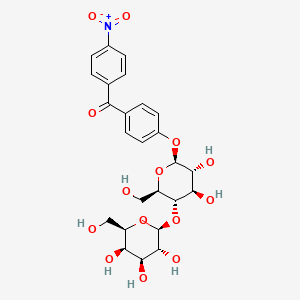 molecular formula C25H29NO14 B12760889 Methanone, (4-((4-O-beta-D-galactopyranosyl-beta-D-glucopyranosyl)oxy)phenyl)(4-nitrophenyl)- CAS No. 147046-22-8