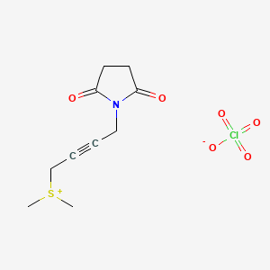 molecular formula C10H14ClNO6S B12760898 Sulfonium, dimethyl(4-(2,5-dioxo-1-pyrrolidinyl)-2-butynyl)-, perchlorate CAS No. 110826-57-8