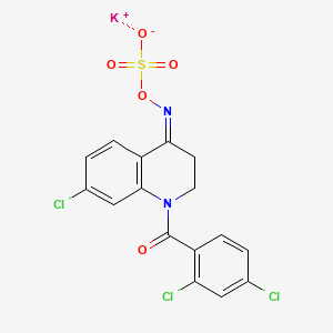 molecular formula C16H10Cl3KN2O5S B12760940 Hydroxylamine-O-sulfonic acid, N-(7-chloro-1-(2,4-dichlorobenzoyl)-2,3-dihydro-4(1H)-quinolinylidene)-, potassium salt CAS No. 114417-26-4