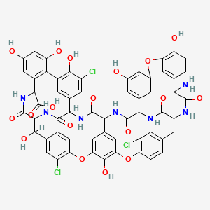 22-amino-5,15,43-trichloro-2,26,31,44,47,49,64-heptahydroxy-21,35,38,54,56,59-hexaoxo-7,13,28-trioxa-20,36,39,53,55,58-hexazaundecacyclo[38.14.2.23,6.214,17.219,34.18,12.123,27.129,33.141,45.010,37.046,51]hexahexaconta-3,5,8,10,12(64),14,16,23(61),24,26,29(60),30,32,41(57),42,44,46(51),47,49,62,65-henicosaene-52-carboxylic acid