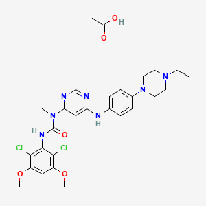 molecular formula C28H35Cl2N7O5 B12762754 Infigratinib acetate CAS No. 1310746-17-8