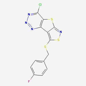 9-chloro-3-[(4-fluorophenyl)methylsulfanyl]-4,7-dithia-5,10,11,12-tetrazatricyclo[6.4.0.02,6]dodeca-1(8),2,5,9,11-pentaene