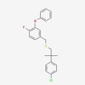 molecular formula C23H22ClFOS B12762896 Benzene, 4-(((2-(4-chlorophenyl)-2-methylpropyl)thio)methyl)-1-fluoro-2-phenoxy- CAS No. 83492-91-5