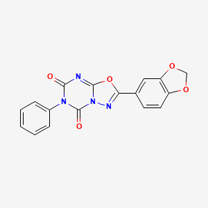 molecular formula C17H10N4O5 B12762971 5H-1,3,4-Oxadiazolo(3,2-a)(1,3,5)triazine-5,7(6H)-dione, 2-(1,3-benzodioxol-5-yl)-6-phenyl- CAS No. 116758-68-0