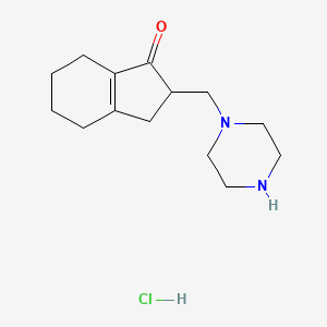 molecular formula C14H23ClN2O B12763027 2-(1-Piperazinylmethyl)-4,5,6,7-tetrahydro-1-indanone hydrochloride CAS No. 88364-23-2