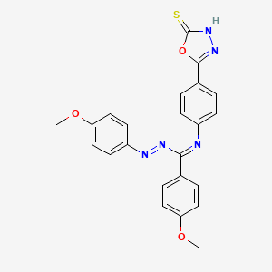 molecular formula C23H19N5O3S B12763042 1,3,4-Oxadiazole-2(3H)-thione, 5-(4-(((4-methoxyphenyl)azo)((4-methoxyphenyl)methylene)amino)phenyl)- CAS No. 122351-99-9