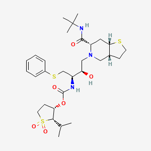 molecular formula C30H47N3O6S3 B12763046 5-(3(R)-(((2(S)-cis-Isopropyl-1,1-dioxotetrahydrothienyl-3(S)-oxy)carbonyl)amino)-4-(phenylthio)-2(R)-hydroxybutyl)-N-(1,1-dimethylethyl)octahydrothieno(3,2-c)pyridine-6(R)-carboxamide CAS No. 174173-76-3