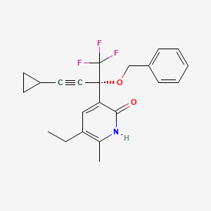 molecular formula C22H22F3NO2 B12763056 2(1H)-Pyridinone, 3-(3-cyclopropyl-1-(phenylmethoxy)-1-(trifluoromethyl)-2-propynyl)-5-ethyl-6-methyl- CAS No. 335665-76-4