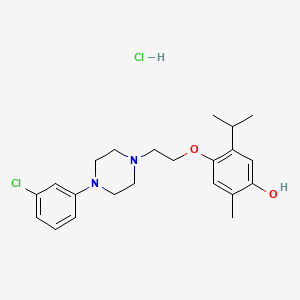 molecular formula C22H30Cl2N2O2 B12763118 Phenol, 4-(2-(4-(3-chlorophenyl)-1-piperazinyl)ethoxy)-2-methyl-5-(1-methylethyl)-, monohydrochloride CAS No. 104100-06-3