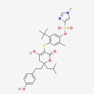 5-Tert-butyl-4-({6-hydroxy-2-[2-(4-hydroxyphenyl)ethyl]-2-(2-methylpropyl)-4-oxo-3,4-dihydro-2h-pyran-5-yl}sulfanyl)-2-methylphenyl 1-methyl-1h-imidazole-4-sulfonate