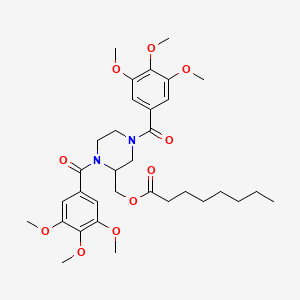 molecular formula C33H46N2O10 B12763141 (1,4-Bis(3,4,5-trimethoxybenzoyl)-2-piperazinyl)methyl octanoate CAS No. 129229-91-0