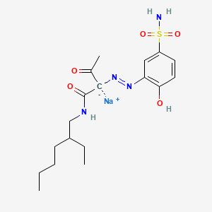 molecular formula C18H27N4NaO5S B12763171 Butanamide, 2-((5-(aminosulfonyl)-2-hydroxyphenyl)azo)-N-(2-ethylhexyl)-3-oxo-, ion(1-), sodium CAS No. 71750-85-1