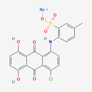 molecular formula C21H13ClNNaO7S B12763192 Benzenesulfonic acid, 2-((4-chloro-9,10-dihydro-5,8-dihydroxy-9,10-dioxo-1-anthracenyl)amino)-5-methyl-, sodium salt CAS No. 69657-96-1