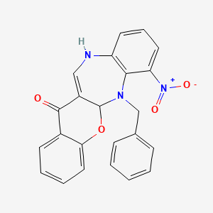 6,11-Dihydro-7-nitro-6-(phenylmethyl)-(1)benzopyrano(2,3-b)(1,5)benzodiazepin-13(5ah)-one