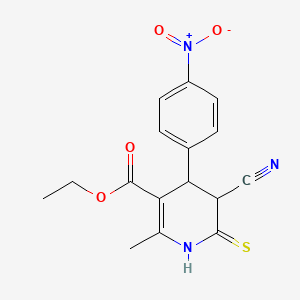 Nicotinic acid, 1,4,5,6-tetrahydro-5-cyano-2-methyl-4-(p-nitrophenyl)-6-thioxo-, ethyl ester