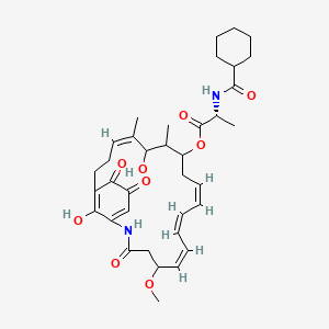 molecular formula C36H48N2O9 B12763636 N-(Cyclohexylcarbonyl)-D-alanine 11-ester with 19-hydroxyansatrienol A (all-xi)- CAS No. 178550-61-3