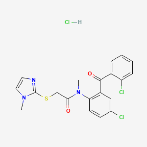 molecular formula C20H18Cl3N3O2S B12763684 Acetamide, N-(4-chloro-2-(2-chlorobenzoyl)phenyl)-N-methyl-2-((1-methyl-1H-imidazol-2-yl)thio)-, monohydrochloride CAS No. 128433-24-9