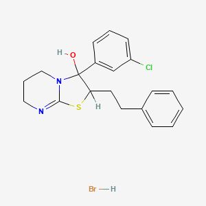 molecular formula C20H22BrClN2OS B12763708 5H-Thiazolo(3,2-a)pyrimidin-3-ol, 3-(3-chlorophenyl)-2,3,6,7-tetrahydro-2-(2-phenylethyl)-, monohydrobromide CAS No. 86346-77-2